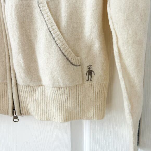 Smartwool 100% Merino Wool Zip Up Hoodie Jacket Cream Beige Women’s Large EUC - Picture 3 of 6